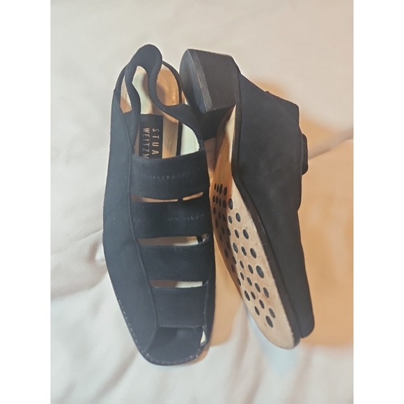Stuart Weitzman Spando Black Nubuck Suede Slingback Wedges 7.5 AA - Picture 2 of 7